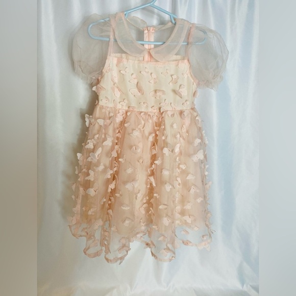 Adorable Peach Dress with Sheer Sleeves - Picture 1 of 3